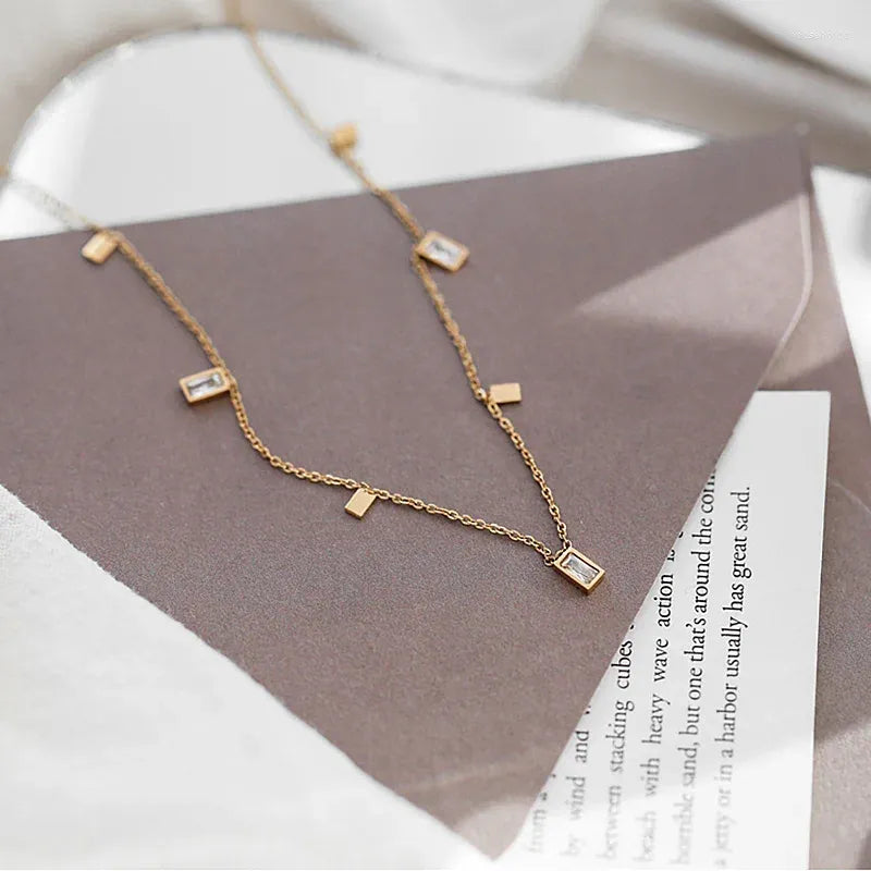 Dainty Rectangular Gem Chain-Rose Gold