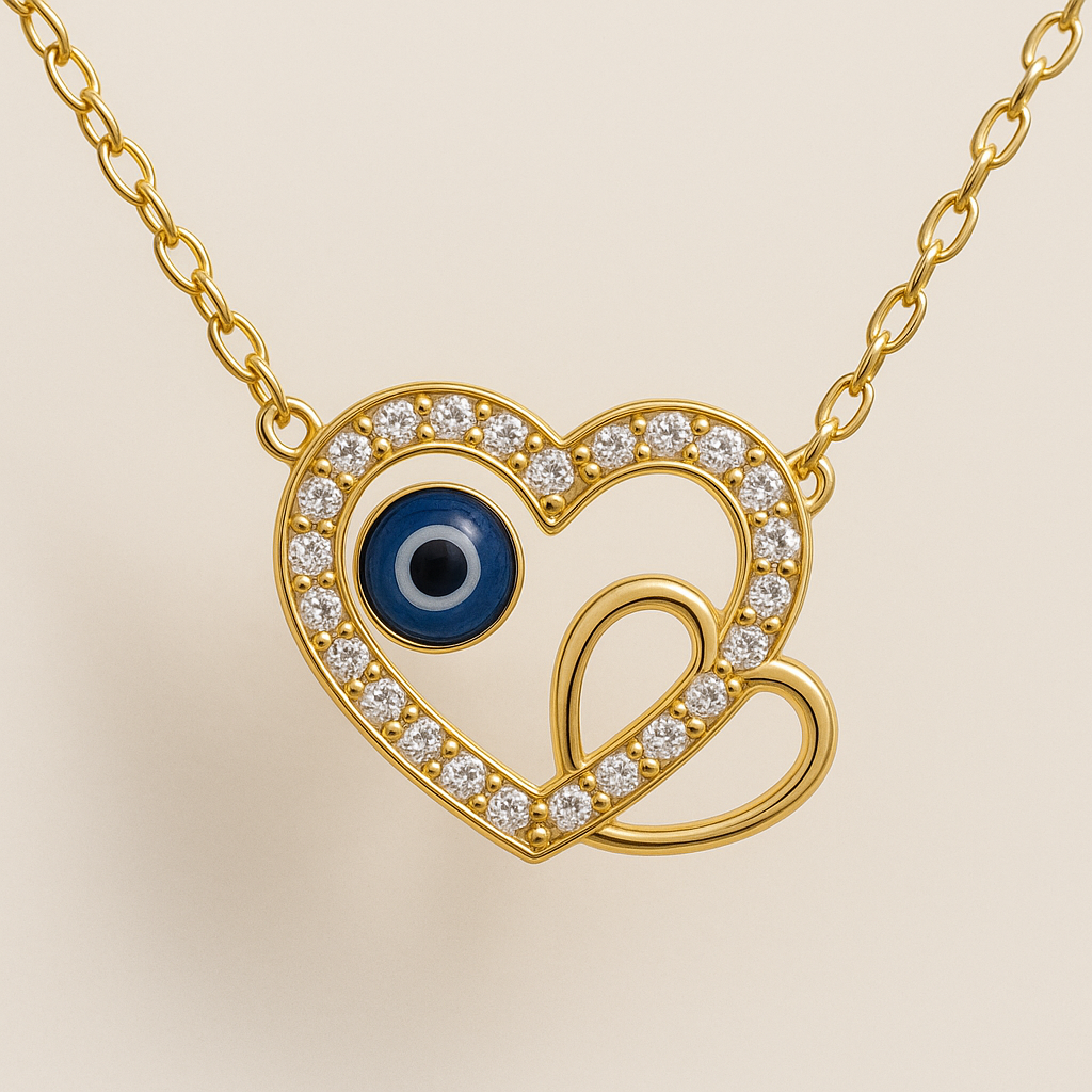 Evil Eye Double Heart Necklace