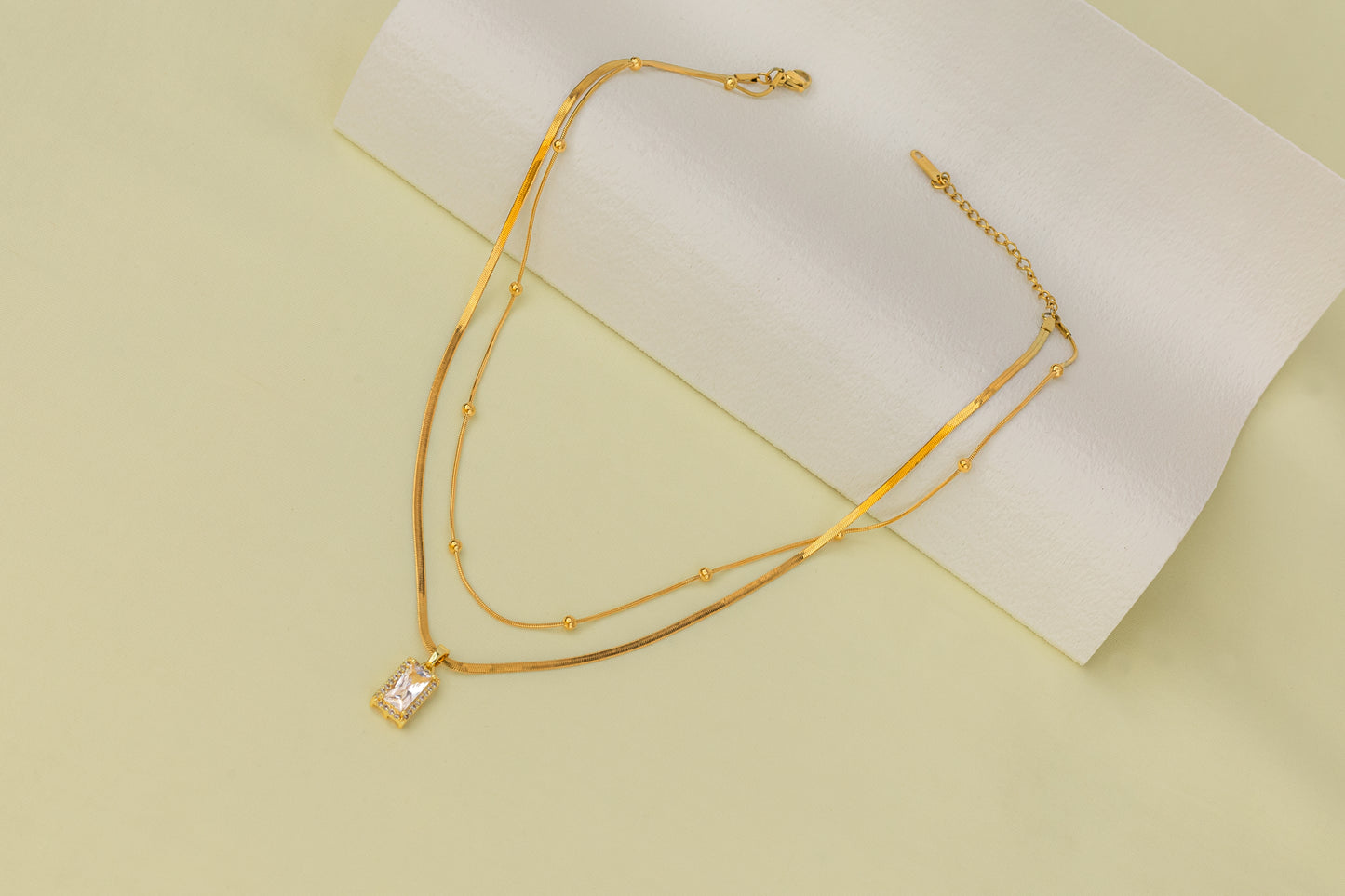 Stunning Rectangle stone pendant Two layered chain