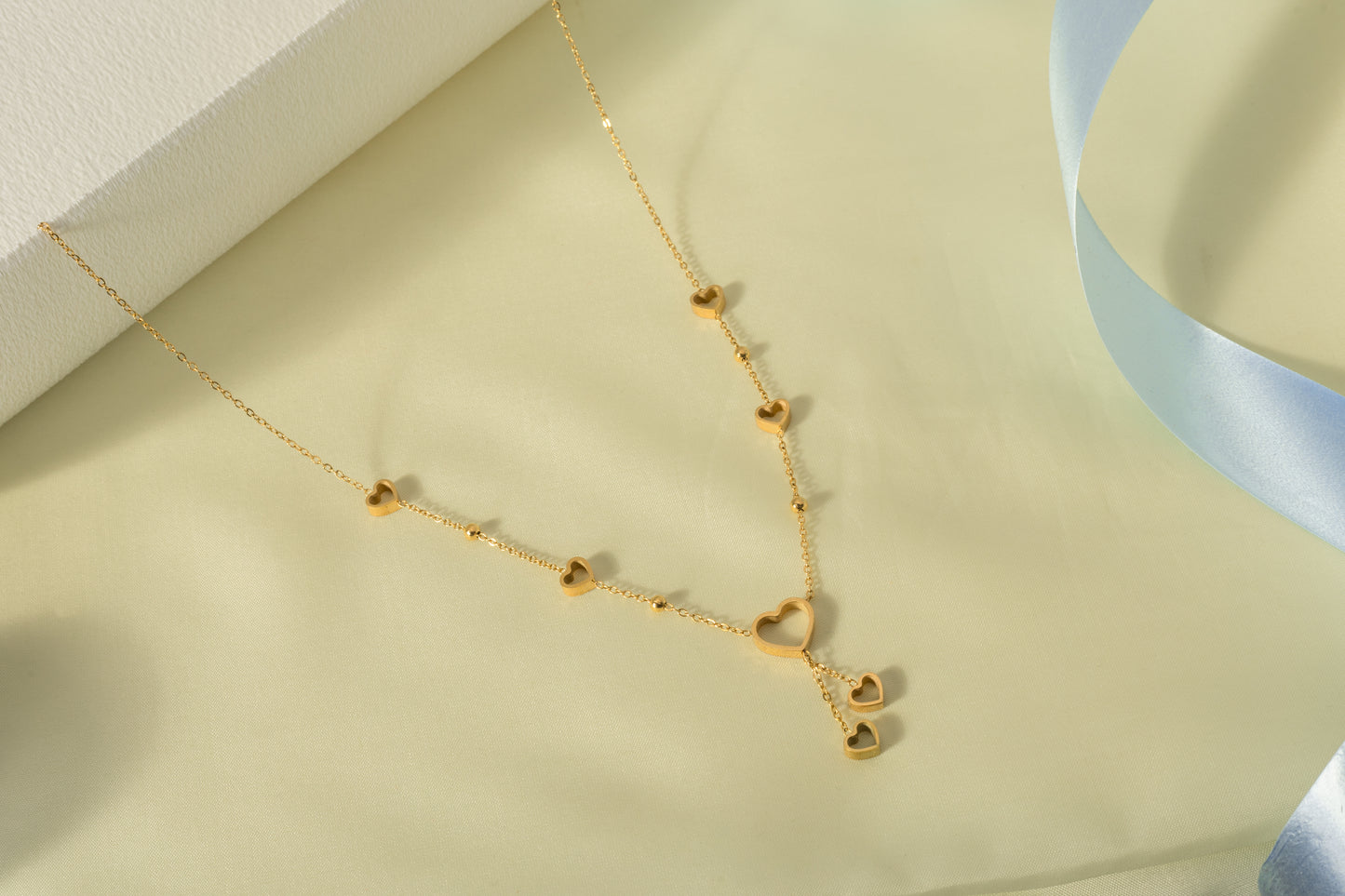 "Linked by Love" Gold Heart Station Chain