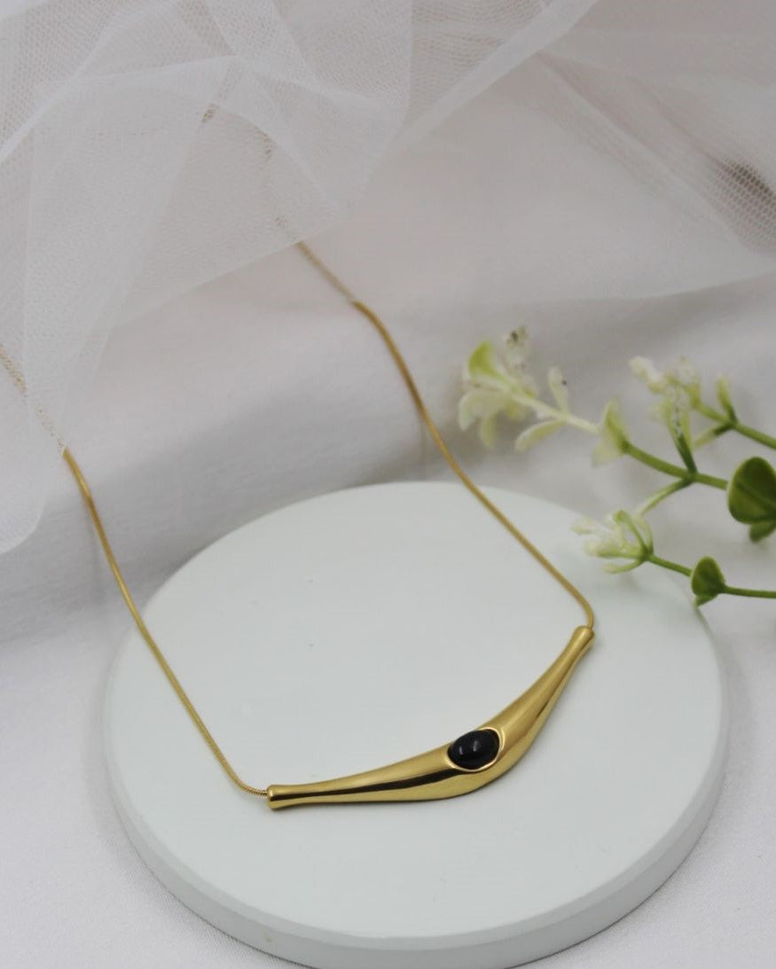Gold Tone Hasali Necklace with Black Crystal
