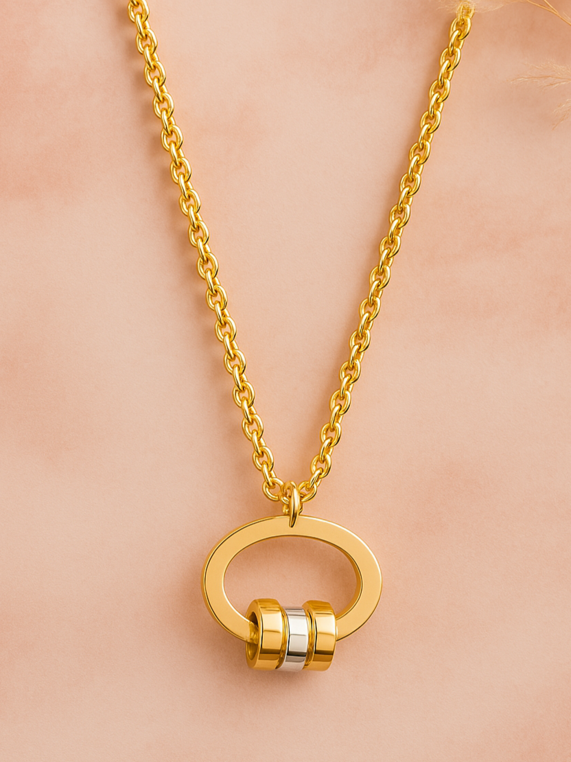 Elegant interlocked ring pendant necklace