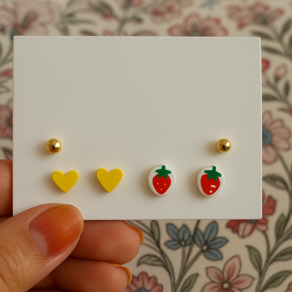 Adorable Stud Earring Set(Yellow Heart,White Teddy,Orange Butterfly)