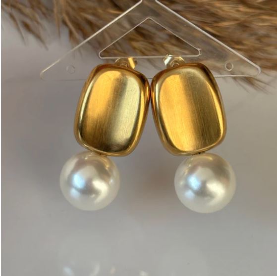 Abstract Gold & Pearl Earrings - Contemporary Design