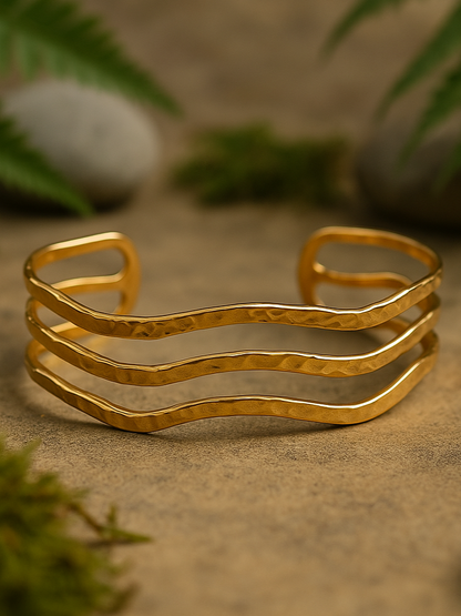 Wavy Layered Adjustable Bracelet- Anti Tarnish