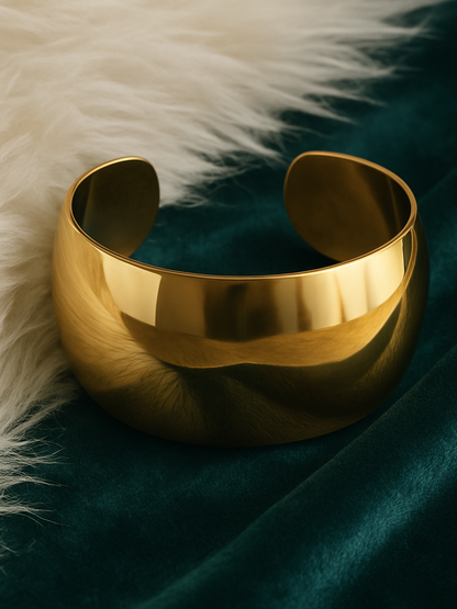 Wide Cuff Gold Plated Adjustable Bracelet- Anti Tarnish