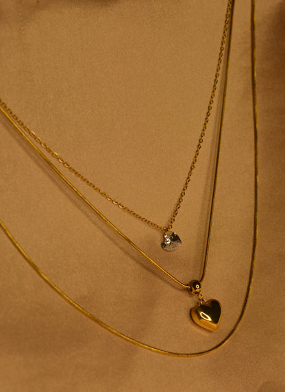 Elegant Gold Heart Pendant  Three Layered Chain