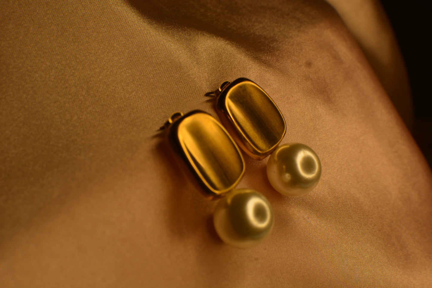 Abstract Gold & Pearl Earrings - Contemporary Design