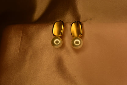 Abstract Gold & Pearl Earrings - Contemporary Design