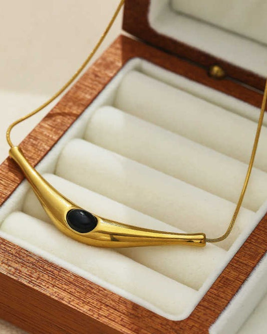 Gold Tone Hasali Necklace with Black Crystal