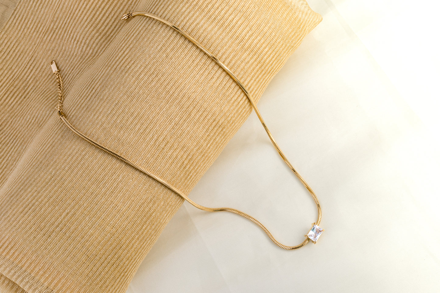 Textured Gold Chain with Rectangular Pendant