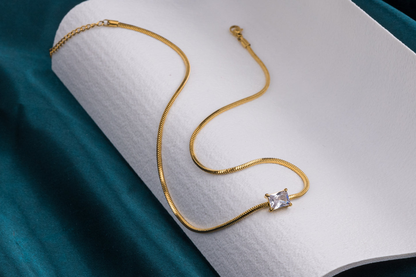 Textured Gold Chain with Rectangular Pendant