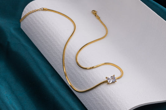 Textured Gold Chain with Rectangular Pendant