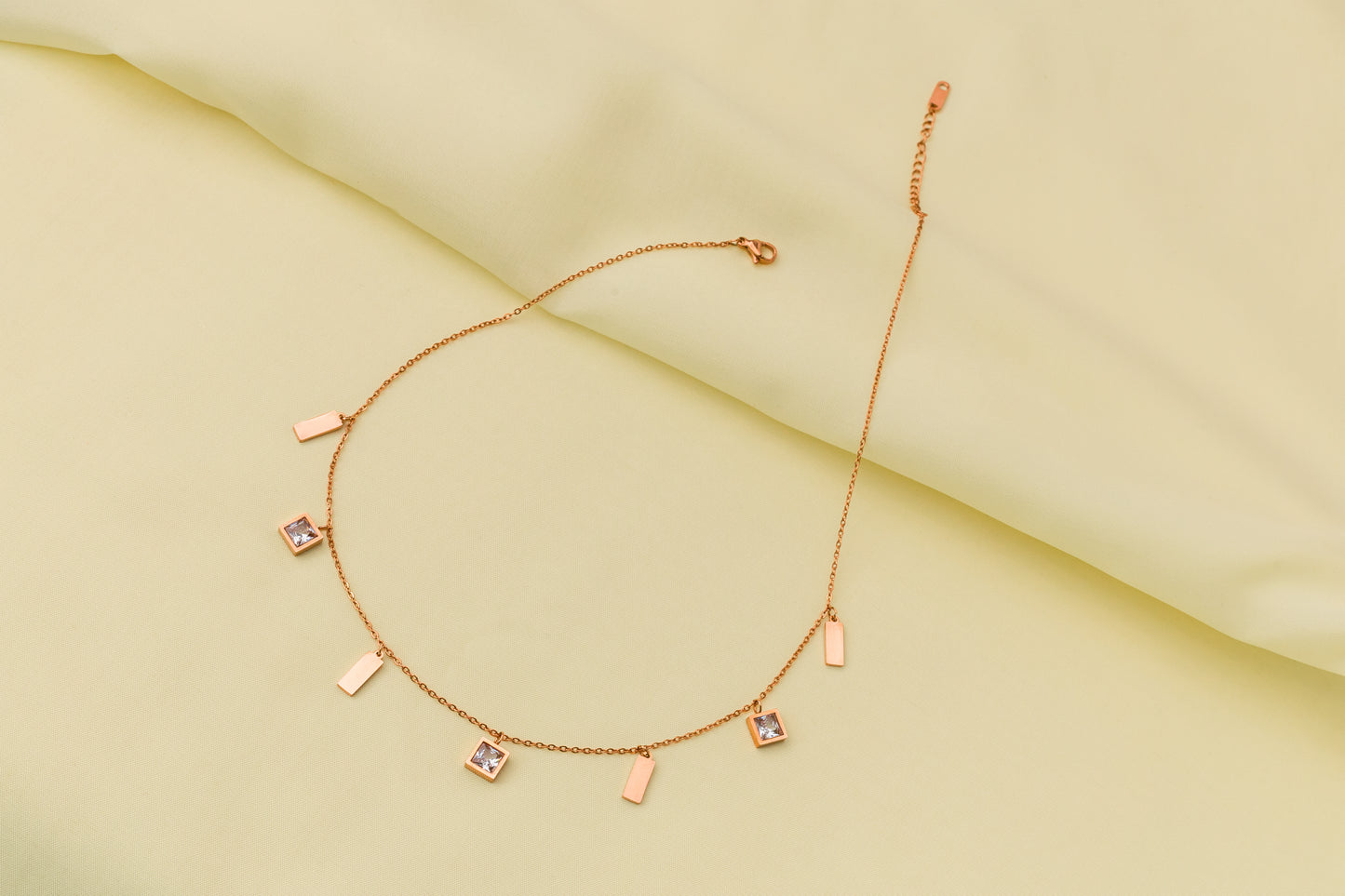 Dainty Rectangular Gem Chain-Rose Gold