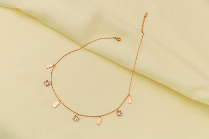 Dainty Rectangular Gem Chain-Rose Gold