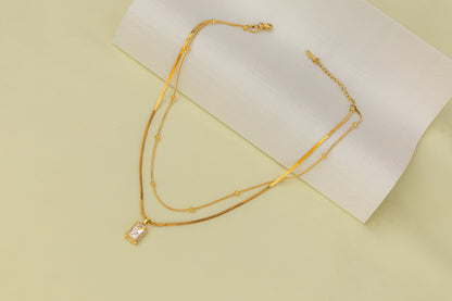 Stunning Rectangle stone pendant Two layered chain