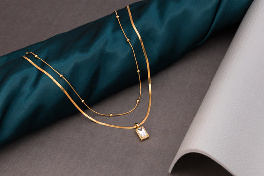 Stunning Rectangle stone pendant Two layered chain