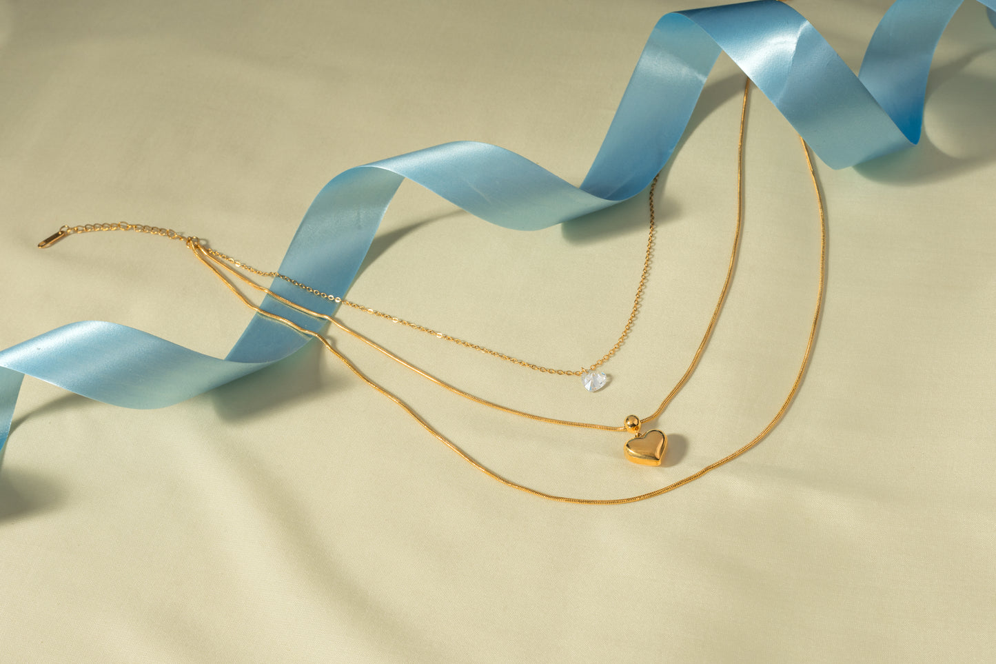 Elegant Gold Heart Pendant  Three Layered Chain