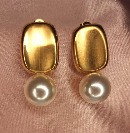 Abstract Gold & Pearl Earrings - Contemporary Design