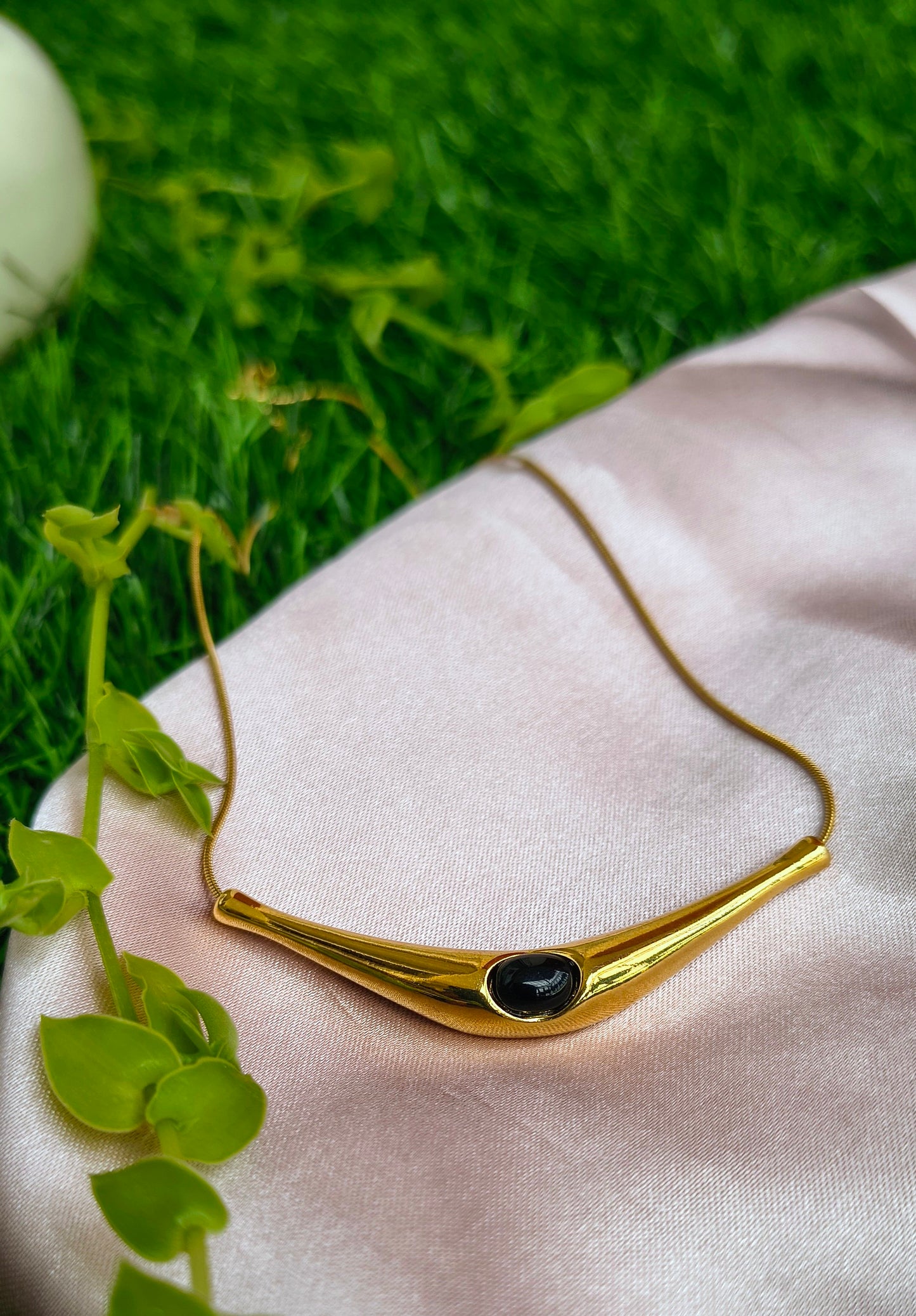 Gold Tone Hasali Necklace with Black Crystal