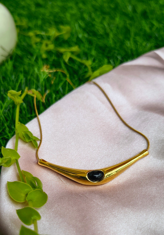 Gold Tone Hasali Necklace with Black Crystal