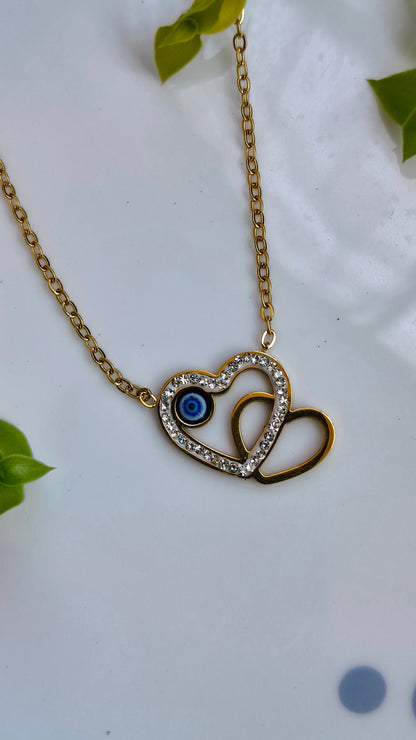 Evil Eye Double Heart Necklace
