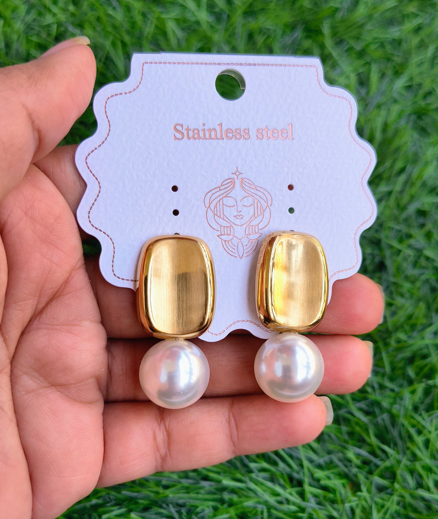 Abstract Gold & Pearl Earrings - Contemporary Design